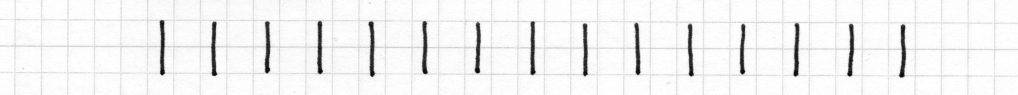A sequence of evenly spaced vertical lines, which do not align with the grid of the squared paper.